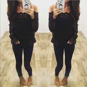 Black Crochet Off The Shoulder Top